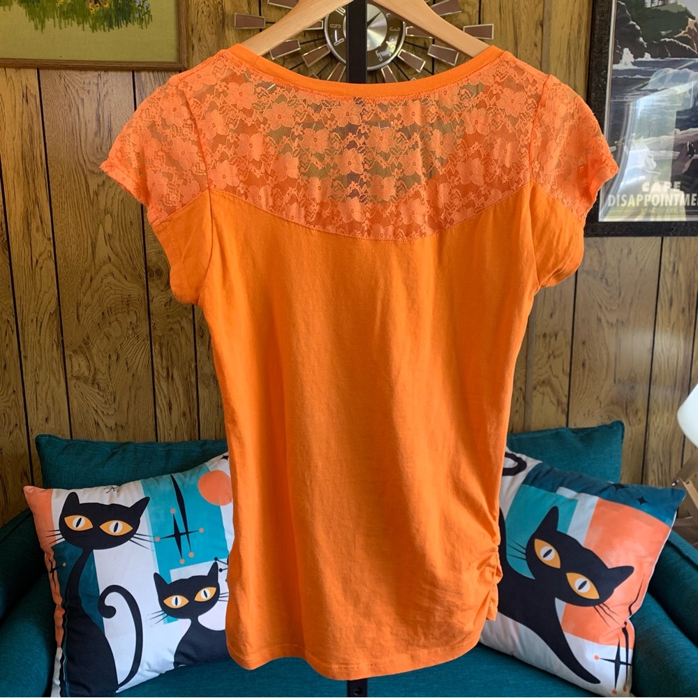 Orange Lace Ruched Tee - Picture 3 of 8
